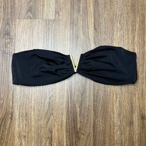 Victoria’s Secret Black Bandeau With Gold Metal “V” Logo Strapless Womens Size X
